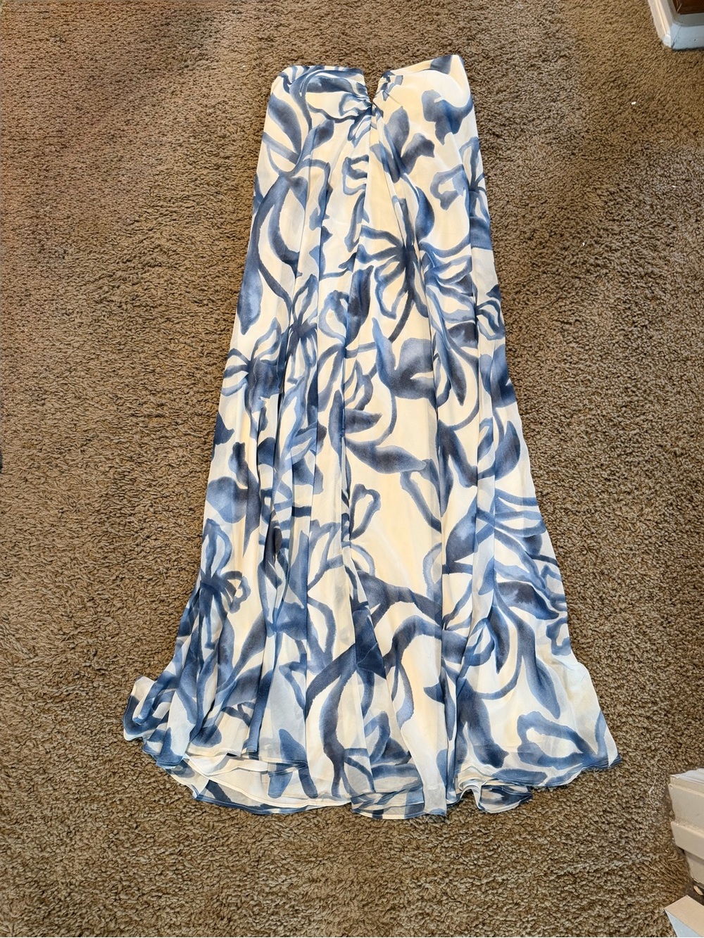 PARKER Women's Blue & White Floral Strapless Dress